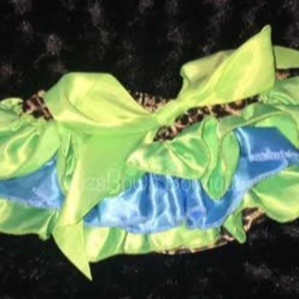 Cheetah Satin Ruffle w/ Aqua & Lime Bloomer  - ruffle butt   BLCHAQLI  NWT